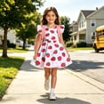 thumbnail image 2 of Bjutir Girl'S Dress Strawberry Print Fly Sleeve Dress Leisure Crewneck Dresses For Party Wear, Size 2-11 Years, Pink, 2 of 7