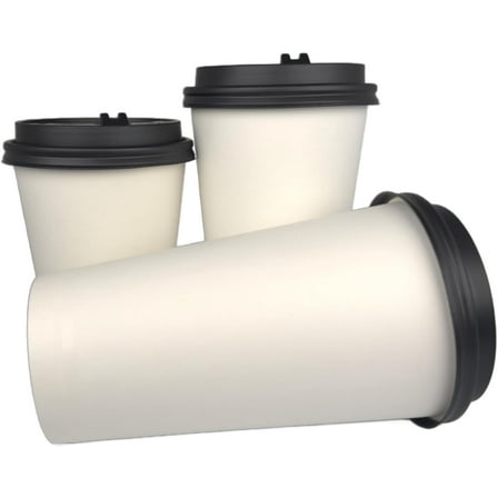 Kitchsy 16 oz. Disposable Paper Cups with Black Dome Lids - White Hot Coffee & Tea To-Go Cups - Convenient Takeout Beverage Solution (Pack of 100)