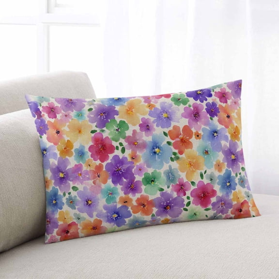 Colorful Flowers Throw Pillow Covers, Spring Farmhouse Watercolor Floral Beige Soft Breathable Pillow Cases with Invisible Zipper for Sleeping, Small Pillowcases for Couch Bed Sofa Chair 16x24 Inches