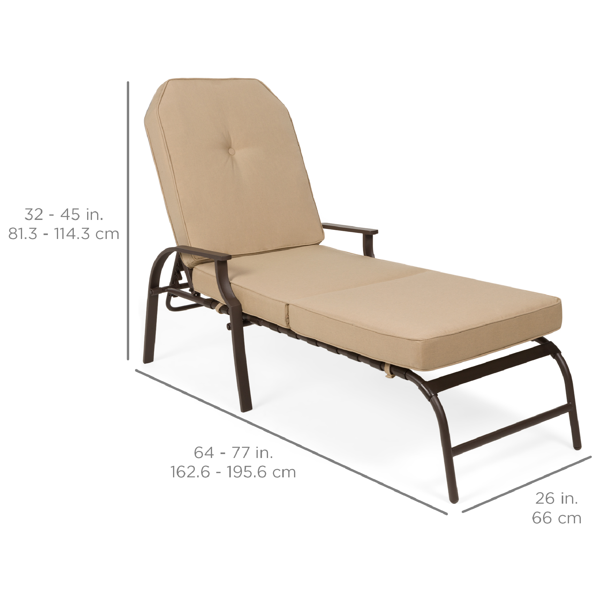Best Choice Products Adjustable Outdoor Chaise Lounge Chair for Patio, Poolside w/ UV-Resistant Cushion - Brown/Beige - image 7 of 7