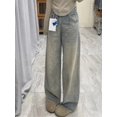 thumbnail image 2 of Pantalones vaqueros de pierna ancha deshilachados para mujer, ropa de calle Vintage coreana, pantalones vaqueros sueltos Grunge, pantalones vaqueros rectos estéticos deshilachados Y2K, 2 of 7