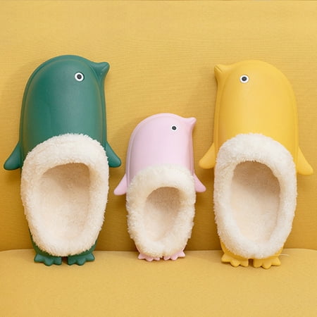 

Womens Mens Warm Cute Penguin House Slippers Fully Plush Lined Animal Slippers Winter Anti-Slip Waterproof Home Slippers for Parents Kids