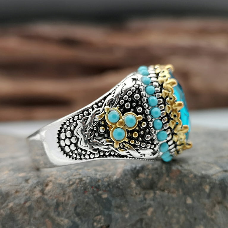 Turquoise Cocktail Ring Blue Rhinestones Starburst Ring 