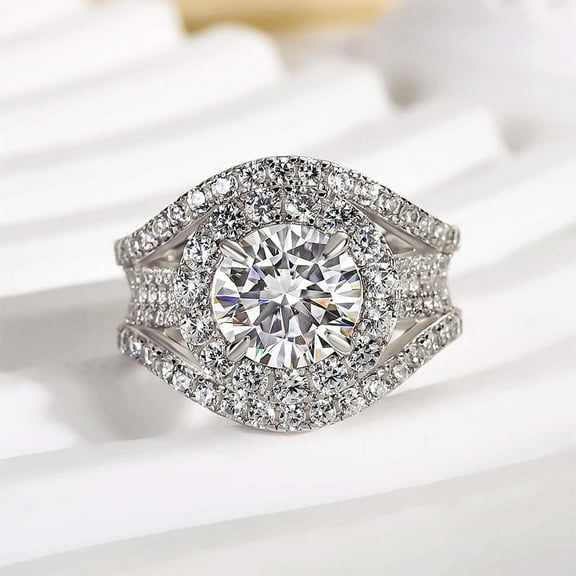 Veda Jewel 1.4 Ct Round Cut Lab-Created Simulated Diamond Engagement Ring for Women - Elegant 14K White Gold Plated Cocktail Halo Ring with Prong Setting - Ideal Wedding, Anniversary & Party Jewelry