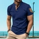thumbnail image 2 of Mens Manga Corta Botón Abajo Camisas con Bolsillo, Color Sólido Botón de Cuello de Pie Blusa para el Ocio Y Casual, 2 of 9