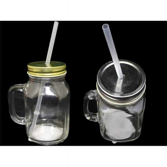 600 ml Mason Jar with Straw, Gold & Silver - Pack of 24