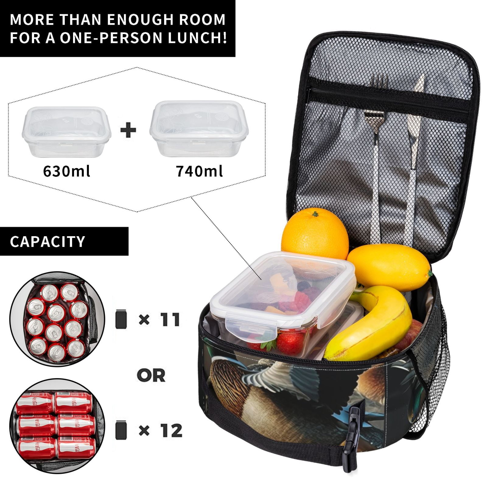 Mallards Duck Cool Hunting Lunch Box Bag Insulated Lunchbox Reusable Tote Thermal Cooler Portable for Women Men
