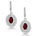 thumbnail image 2 of Gem Stone King 925 Sterling Silver Red Rhodolite Garnet and White Moissanite Dangle Earrings for Women (1.51 Cttw, Gemstone January Birthstone, Oval 6X4MM), 2 of 4