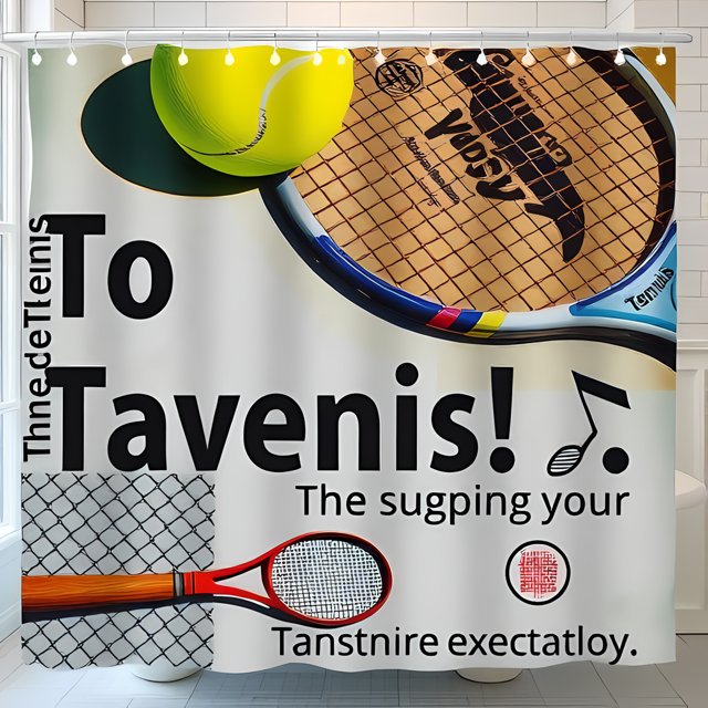 Vibrant Tennis-Themed Shower Curtain with Racket & Ball - Fun Design for Sports Lovers