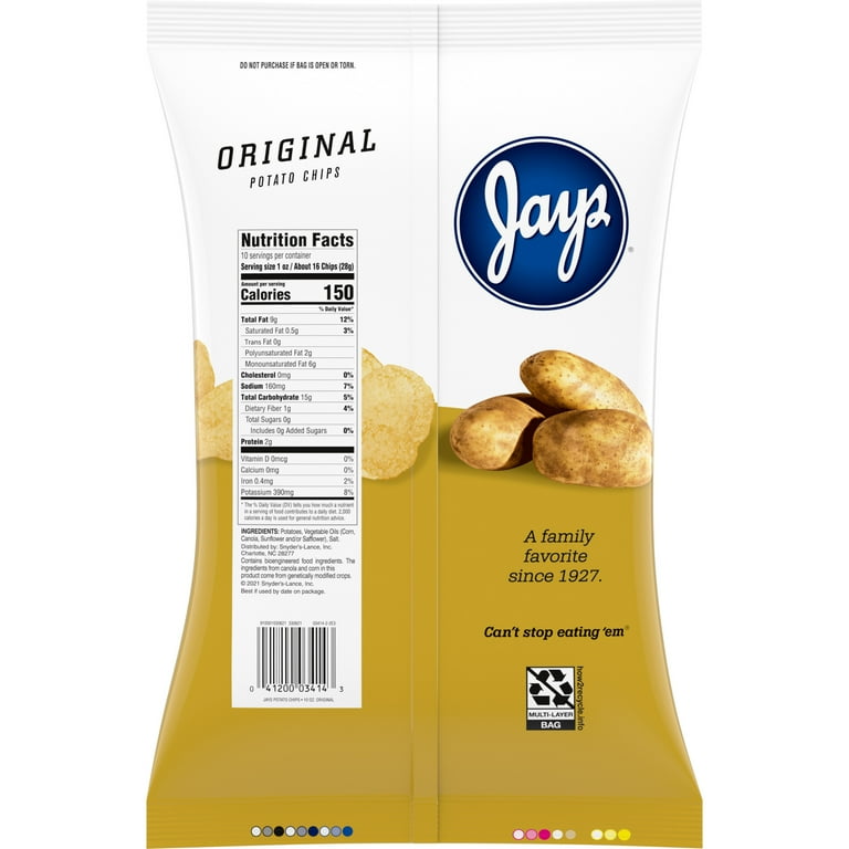 Jays Original Potato Chips 10 oz Bag Walmart
