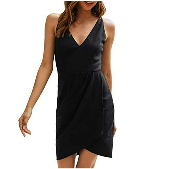 OAVQHLG3B Solid Color Bodycon Dresses for Women Party Night Mini Sleeveless Deep V-neck Casual Fashion Cocktail Dress Vestidos