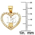 thumbnail image 2 of 14k Yellow Gold Cubic Zirconia '15' Open Heart with Rose Flower Quincinera Pendant with 1.2mm Rolo Chain, 2 of 4