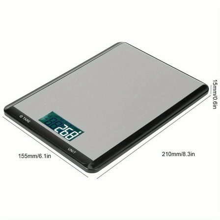 Stainless Steel Digital Kitchen Scale, Grams and Ounces for Cooking, Baking, Meal Prep, LCD Display, Portable Food Scale