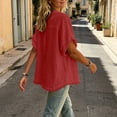 thumbnail image 6 of hlysgo Women's Cotton Blend Tops Notched V Neck Blouse Double Layer Frayed Raw Edge Sleeve Boho Beach Vacation Shirts Red,2xL, 6 of 6