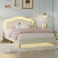 thumbnail image 3 of Euroco Upholstered Queen Platform Bed with Adjustable Height Headboard and LED Light Adults, Beige, 3 of 27