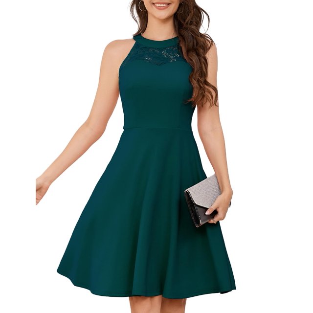 Vestido Bbonlinedress turquesa, halter, largo hasta la rodilla, talla grande