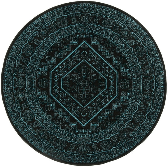 SAFAVIEH Adirondack Xavier Oriental Area Rug, Black/Teal, 4' x 4' Round