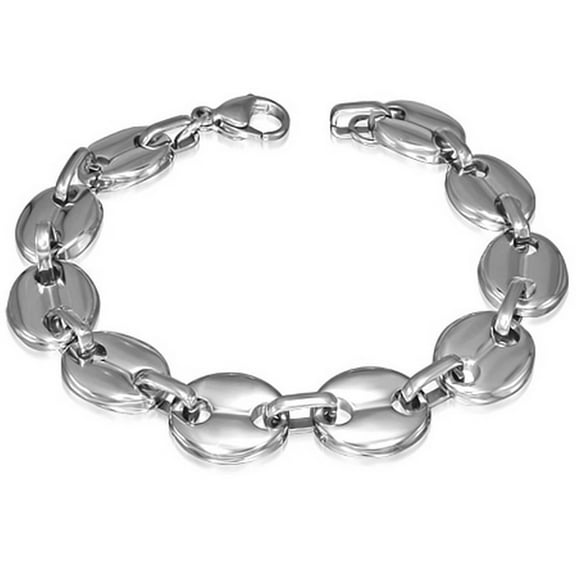 Stainless Steel Silver-Tone Circle Round Link Chain Womens Bracelet with Clasp