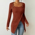 thumbnail image 3 of STETMN Women's Ribbed Knit Tops Long Sleeve Asymmetrical Hem Sweater Button Decor Fall Shirt, 3 of 6