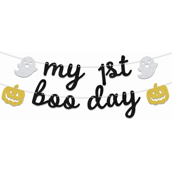Halloween Ghost Pumpkin 1st Birthday Banner, Black, 2.5" x 4.3"
