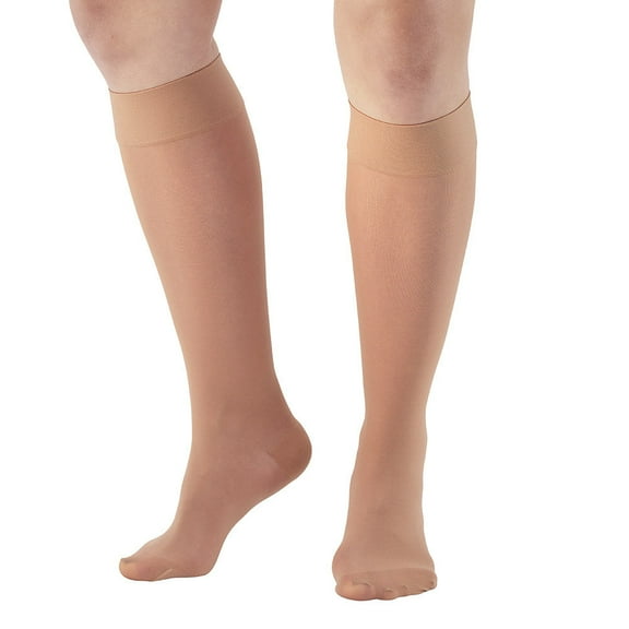 Ames Walker AW Style 280 Signature Sheers 20-30 mmHg Firm Compression Closed Toe Knee High Stockings Lt Beige Small