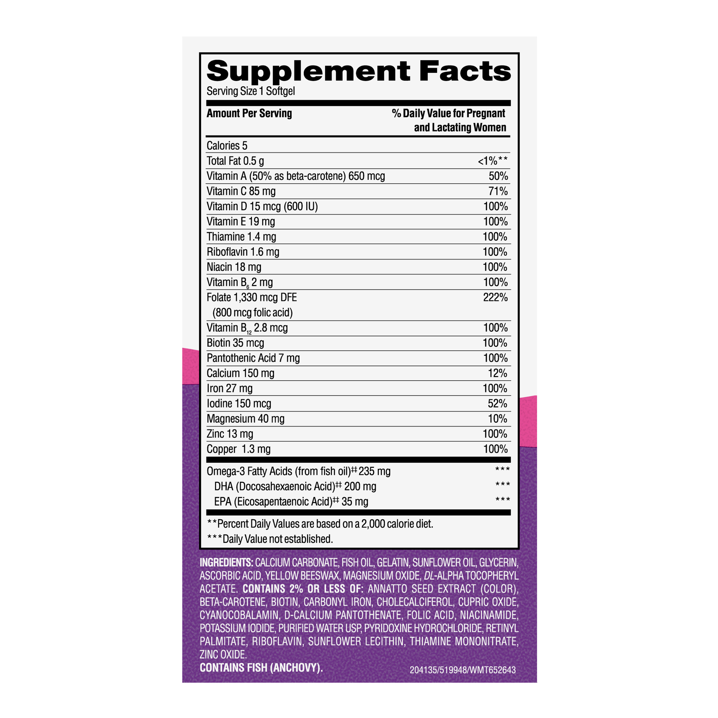 Equate Multivitamínico Prenatal Diario de Un Solo Día, Suplemento Multivitamínico/Multimineral, Paquete Económico, 60 Unidades, Comparar con One A Day® Women's Prenatal 1 5