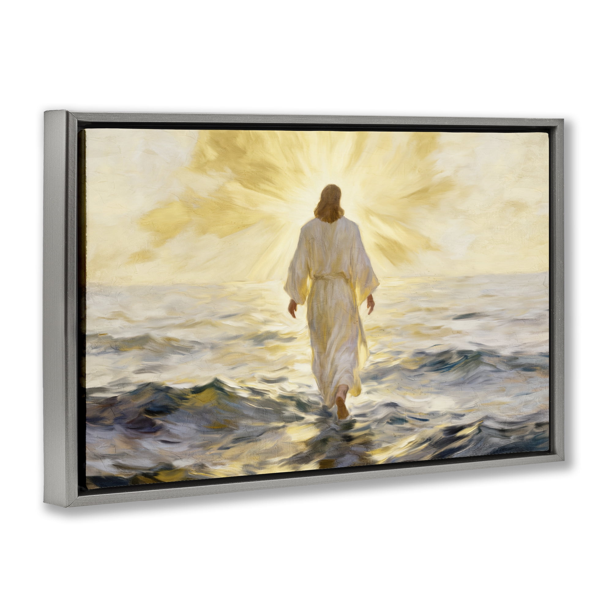 Stupell Industries Golden Walk Spiritual Figure Gray Framed Floater Canvas Wall Art, design by Kim Allen