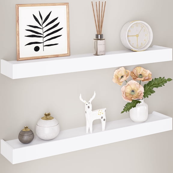 Ballucci Modern 24" Floating Shelves, Set of 2 Wood Wall Mount Shelves, White
