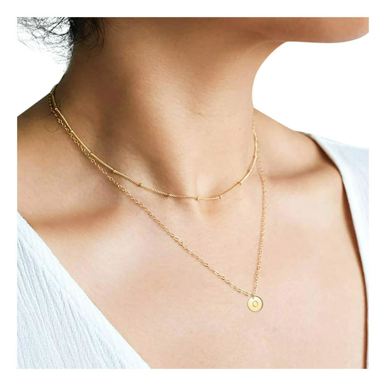 Choker Necklace for Women 26 Neck Fashion Letter Double Women's Necklace  Chain Layer Heart Circular Letters Gold Necklace for Women 