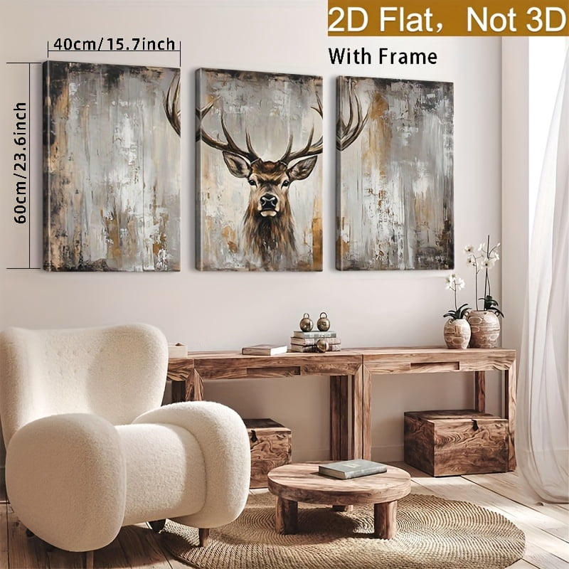 Framed 2D Flat Design with a 2D Plane Effect, Featuring a Large Modern Abstract Deer Canvas Wall Art - Framed Rural Wildlife Painting, Suitable for Living Room And Bedroom Decor