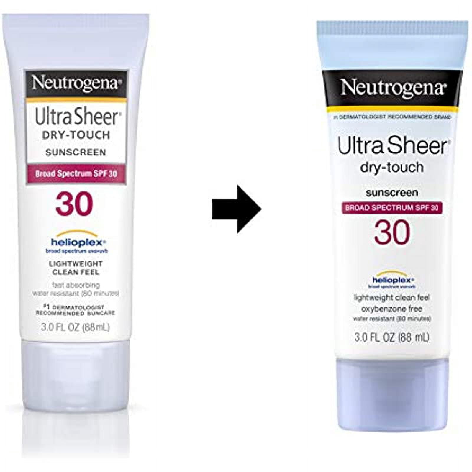 Neutrogena Ultra Sheer Dry-Touch Sunscreen Lotion, Broad Spectrum SPF 30 UVA/UVB Protection, Oxybenzone-Free, Water Resistant, Non-Comedogenic, Non-Greasy, Travel Size, 3 Fl Oz, Pack of 3