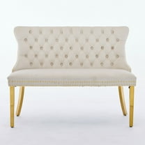 CQSXDA Handmade Tufted Velvet Loveseat Bench, Upholstery, 2-Seat Seating With Wing Back And Gold-Plated Legs, Beige