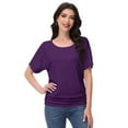 thumbnail image 7 of Women's Dolman Top Boat Neck Comfortable Short Sleeve Solid Gentle Tees Casual T Shirt with Side Shirring Detail, 7 of 7