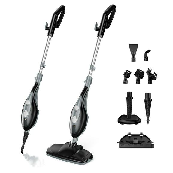 SUMELL 10-in-1 Steam Mop, 1550W with Detachable Handheld Cleaner, 16 ft Cord for Hardwood, Tile & Carpet, Black Grey