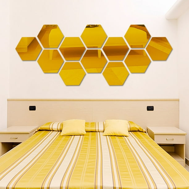 NEW 12Pc Regular Hexagon Honeycomb Decorative Acrylic Mirror Wall Stickers  Living Room Bedroom Poster Home Decor Room Decoration