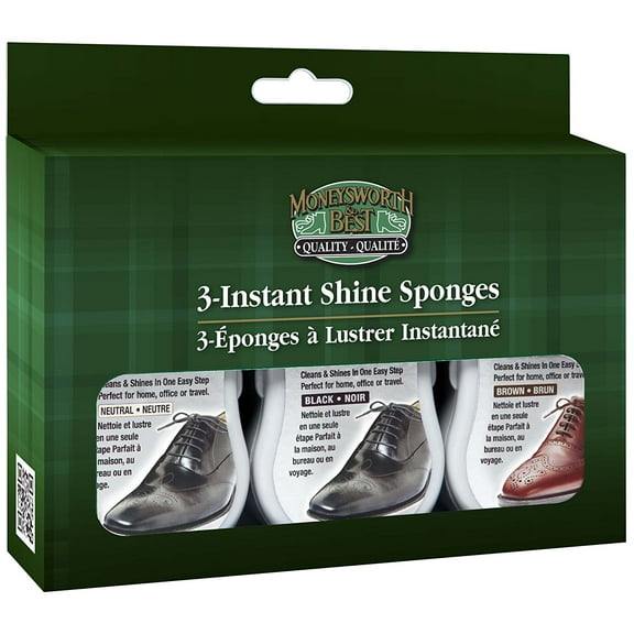 Moneysworth & Best Leather Shoe/Boot Instant Shine Sponge 3-Pack (BLK NEUT BRN)