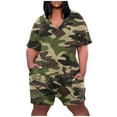 thumbnail image 3 of Feancey Oversized Jumpsuits for Women Plus Size Casual Camo Printed Romper Shorts Summer Short Sleeve V Neck Overalls with Pockets Spring Sale 2025 Army Green XXL, 3 of 7