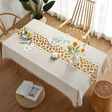 

UMMH Embroidery Linen Tablecloth With Tassels Dustproof Thicken Rectangular Wedding Dining Table Cover Tea Table Cloth