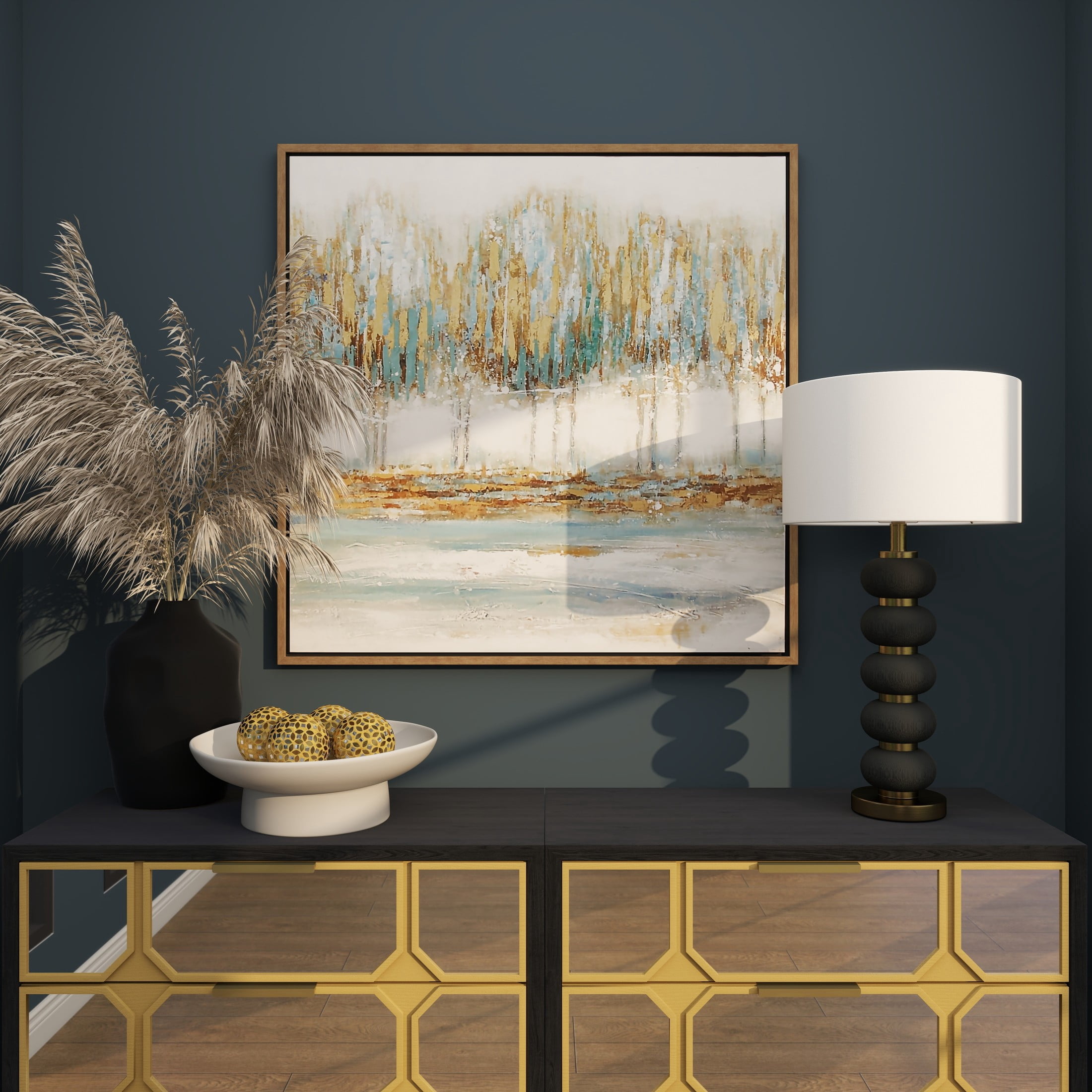 39" x 39" Tree Framed Wall Art with Gold Frame, by DecMode