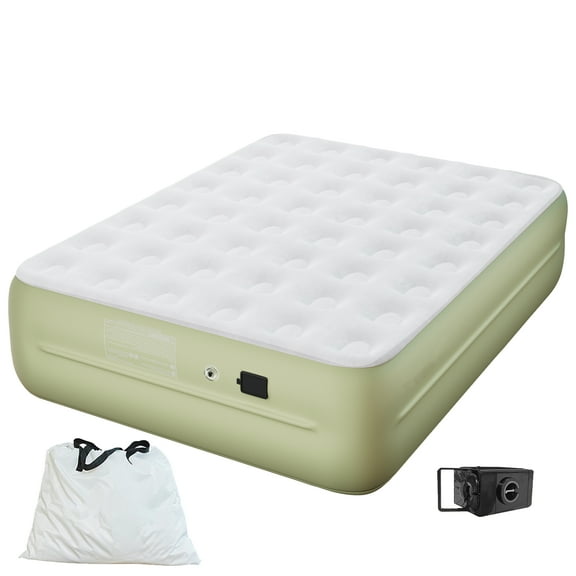 Luxury Queen Air Mattress with Built-In Battery Pump,Heavy-Duty Waterproof Veltex Surface for Indoor/Outdoor Use,Portable Inflatable Camping Bed & Guest Bed(Green)