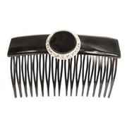 Caravan Hand Decorated French Over Lapping Comb with X-Large Jet Pearl Swarovski Crystal Stones, Black, .65 Ounce