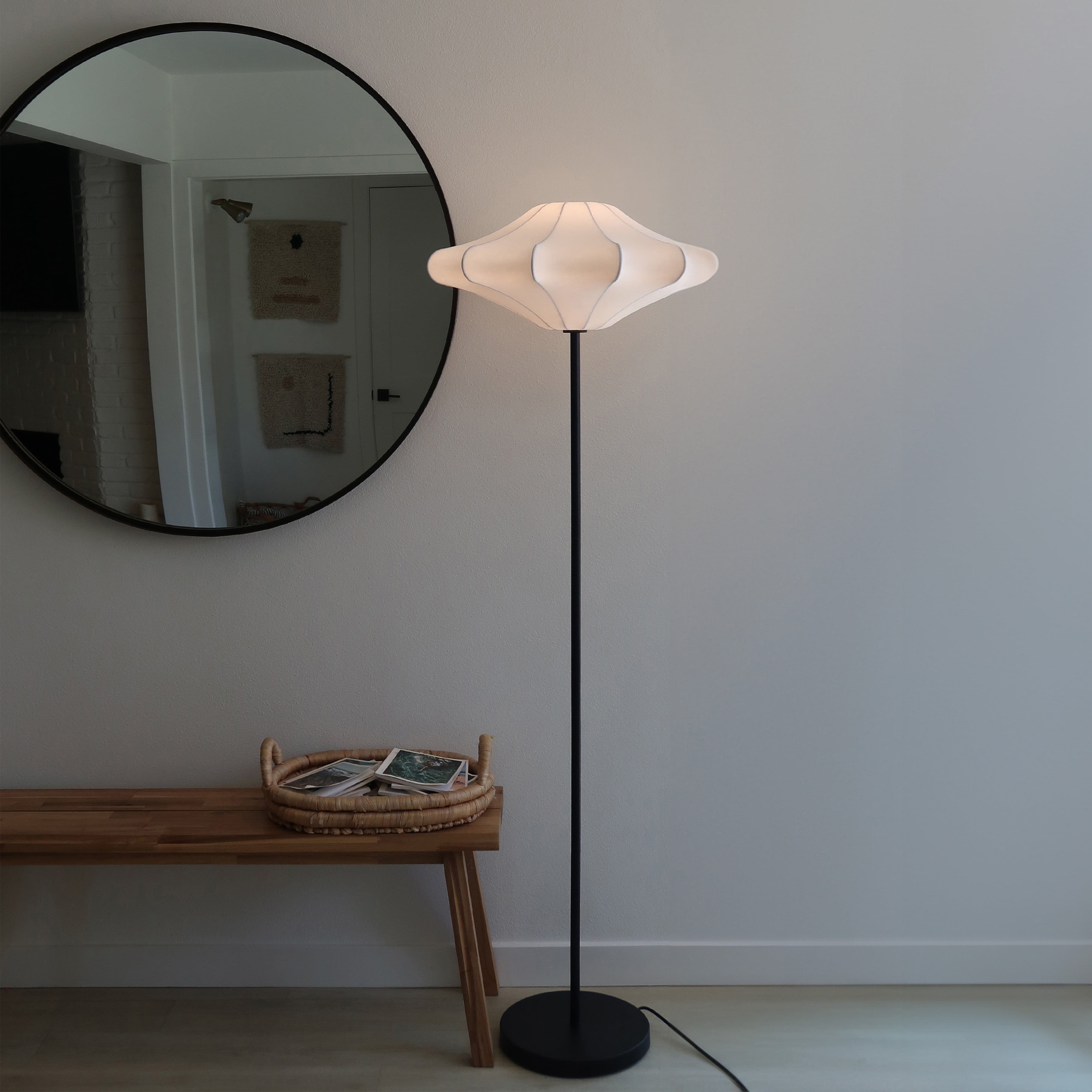 Brightech Atlas Tall Floor Lamp with Unique Resin Shade & LED Bulb, Elegant Lamp for Living Rooms & Offices, LED Floor Lamp, Modern Standing Lamp for Bedroom, Great Living Room Décor - Black