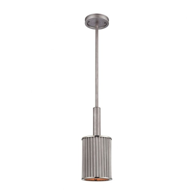 Corrugated Steel - One Light Mini Pendant Weathered Zinc/Polished Nickel Finish