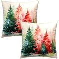 thumbnail image 2 of Watercolor Christmas Tree Pillow Covers Set of 2 - Red Green Xmas Pine Trees Decorative Pillow Cases for Winter Holiday Indoor Home Decor Couch Sofa Bed 16X16 Inch, 2 of 6