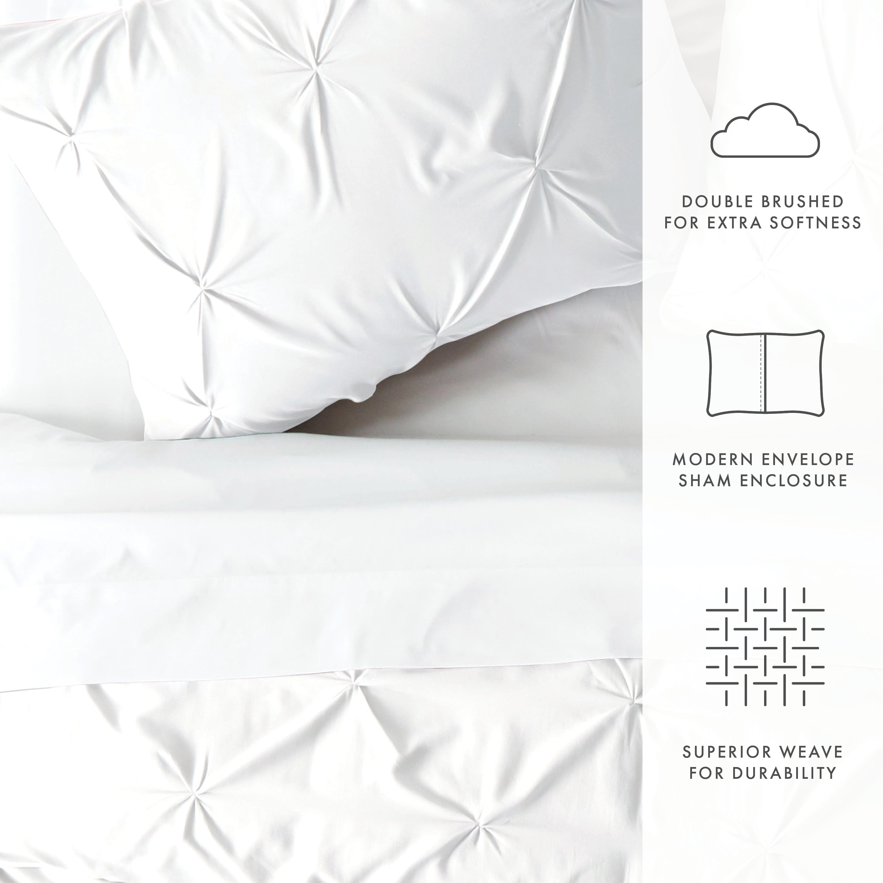 Noble Linens White Pinch Pleat 2-Piece Duvet Cover Set, Twin/Twin XL