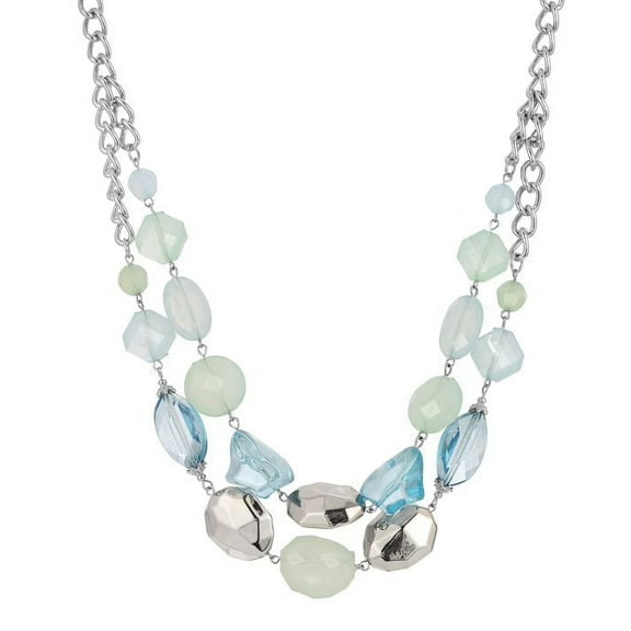 1928 Jewelry Aqua And Mint Green Faceted Beaded 2-Row Pendant Necklace For Women 18" 3" Extender