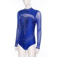 thumbnail image 6 of Hansber Women's Sparkly Rhinestone Gymnastics Leotard One Piece Long Sleeve Ballet Dance Bodysuit Royal Blue M, 6 of 7