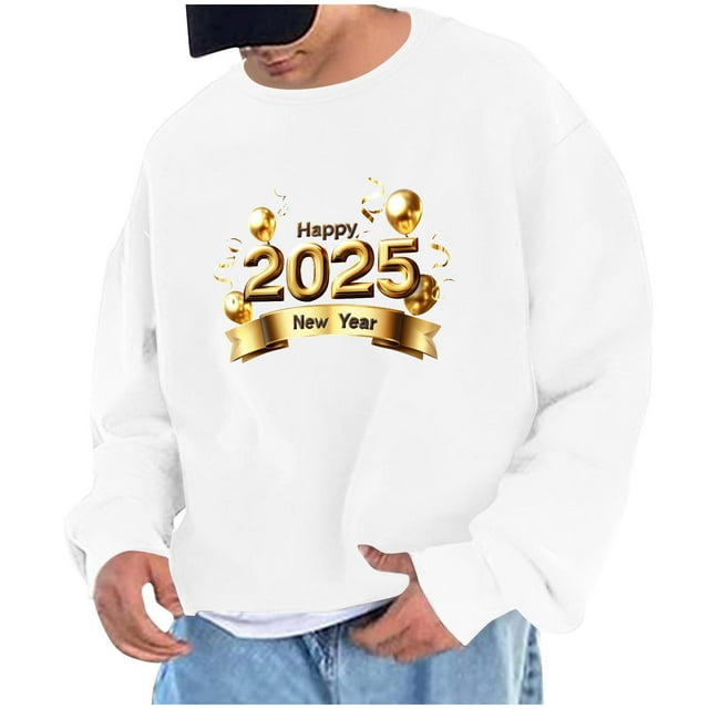 Styesk Chemises pour Hommes Chandail en Molleton Imprimé Année 2025 Chandail Col Rond Manches Longues Exercice Sans Chapeau Chandail à Capuchon