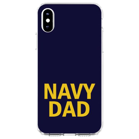 DistinctInk Clear Shockproof Hybrid Case for iPhone XS Max (6.5" Screen) - TPU Bumper, Acrylic Back, Tempered Glass Screen Protector - Yellow Navy Dad - Show Your Support for the Navy