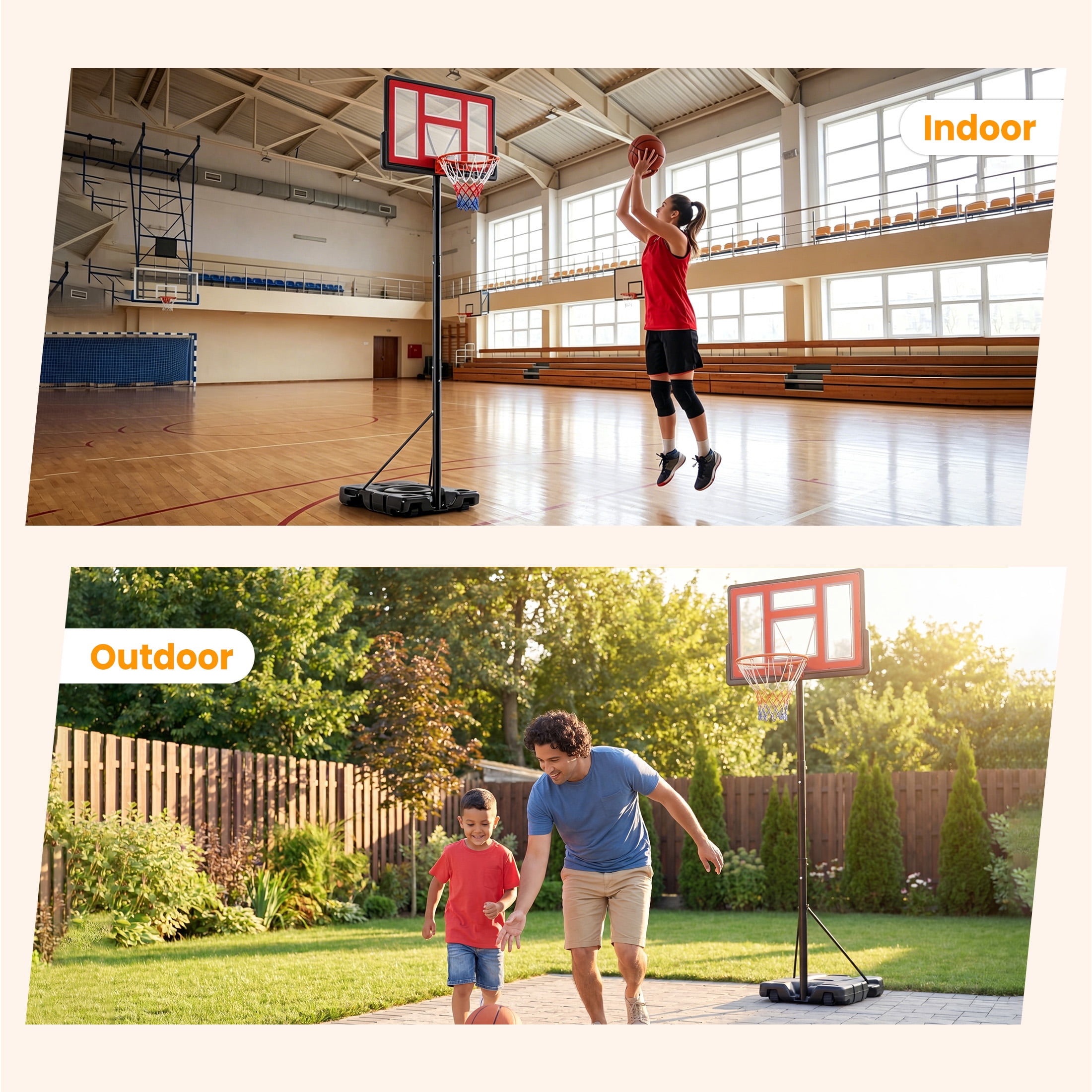 SHOUFTW 10 ft Basketball Hoop, Adjustable Portable System for Kids Youth & Adults, Indoor Outdoor Training Practice with Sturdy Stand, Red